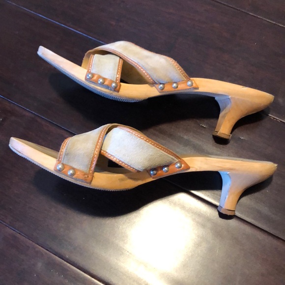 Coach Wood & Suede Kitten Heel Sandals - Picture 4 of 8